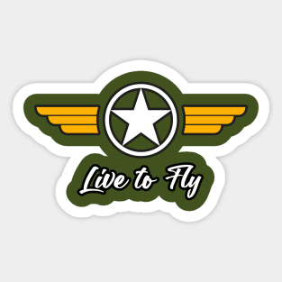 Live to fly military symbol with golden wings Sticker